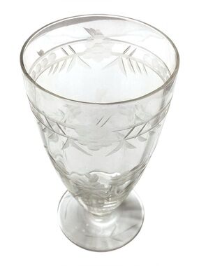 Vintage Etched Crystal Goblets Floral Leaf Design Set of Four 6” Tall
